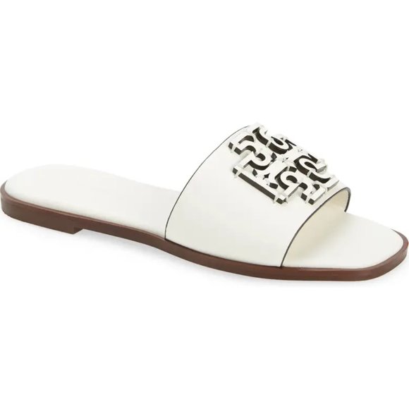 サンダル・ミュール Tory Burch Ivory Leather Ines Slippers Tory Burch Ines Logo-Detailed Leather Slide Sandals | Saks